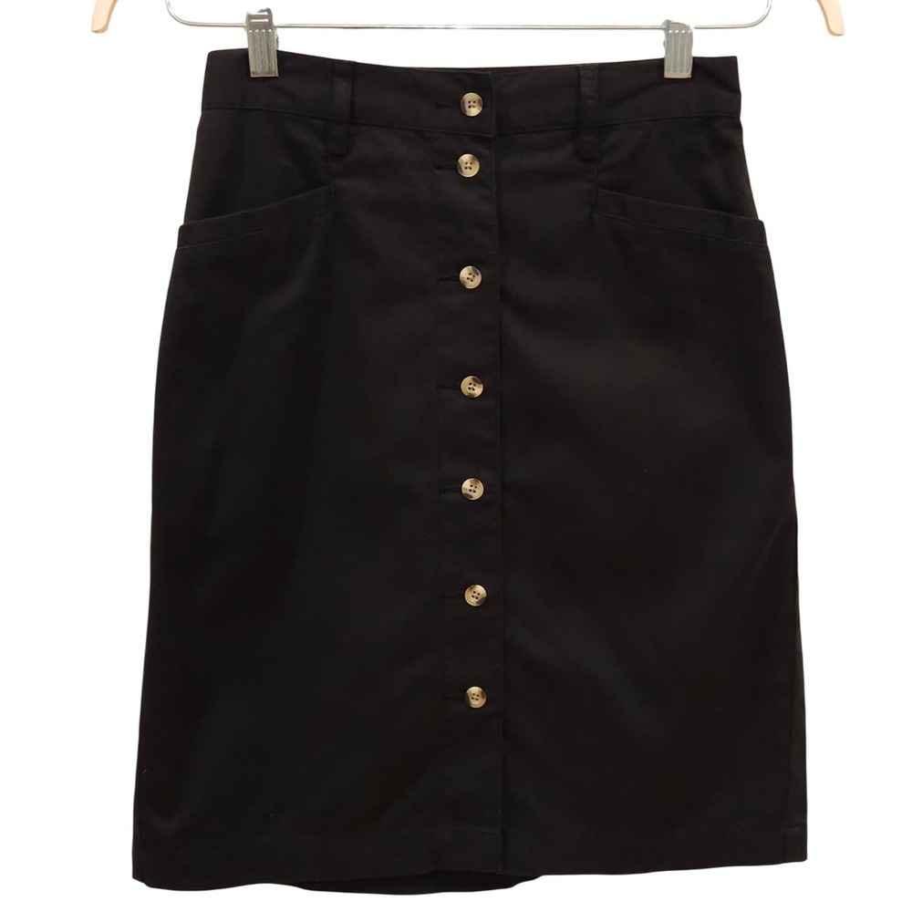 NWT Vintage Eddie Bauer Black Button Front Cotton Knee Length Skirt Size 4 Y2K